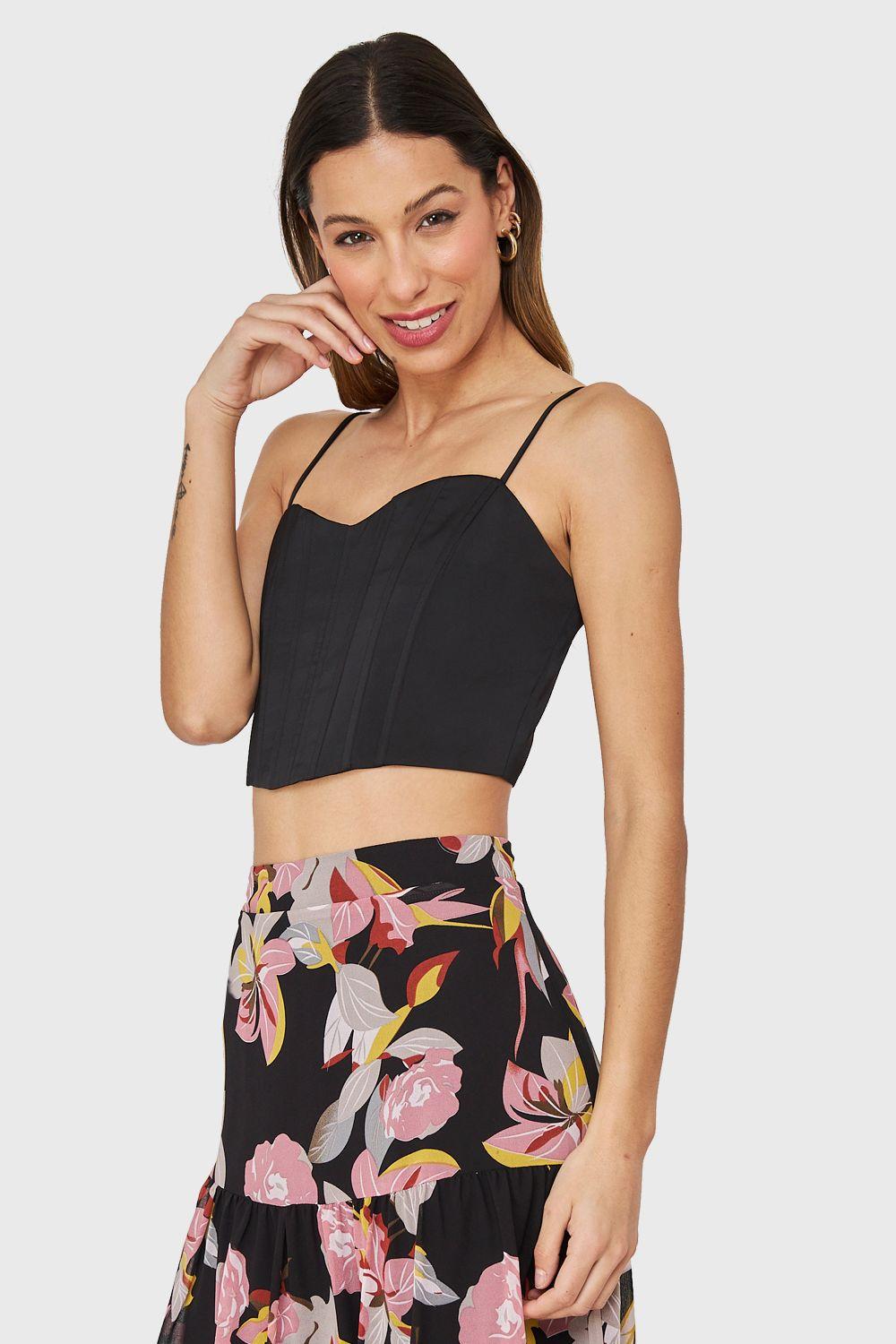 Crop Top Corsetero Negro Nicopoly-2