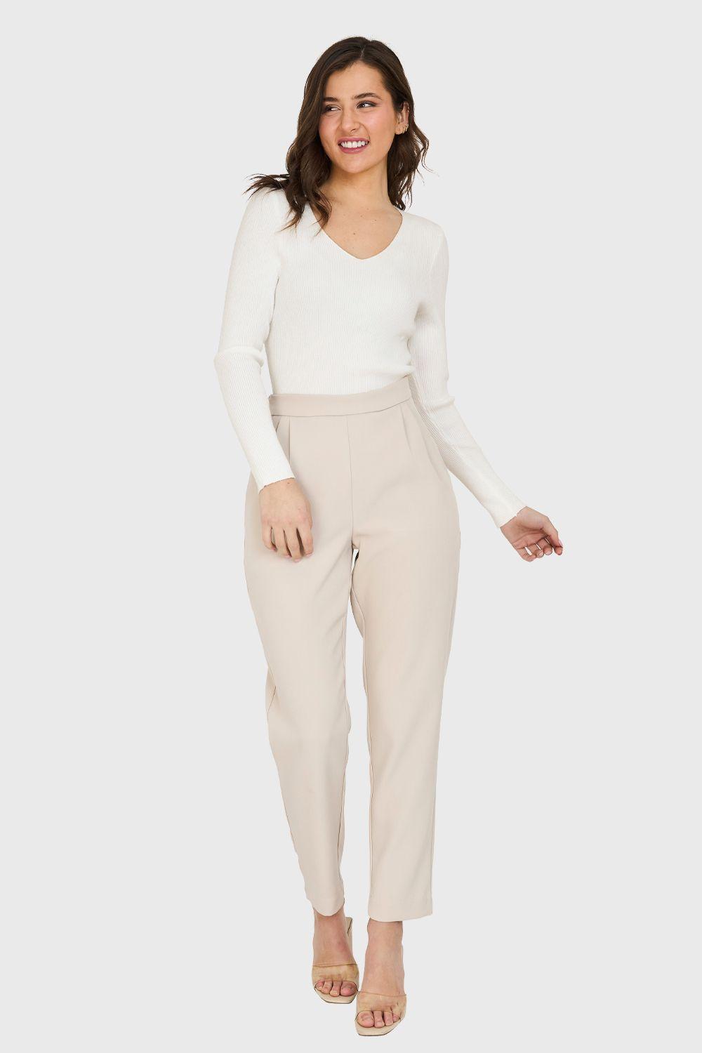 Sweater Cuello V Acanalado Blanco Nicopoly-1