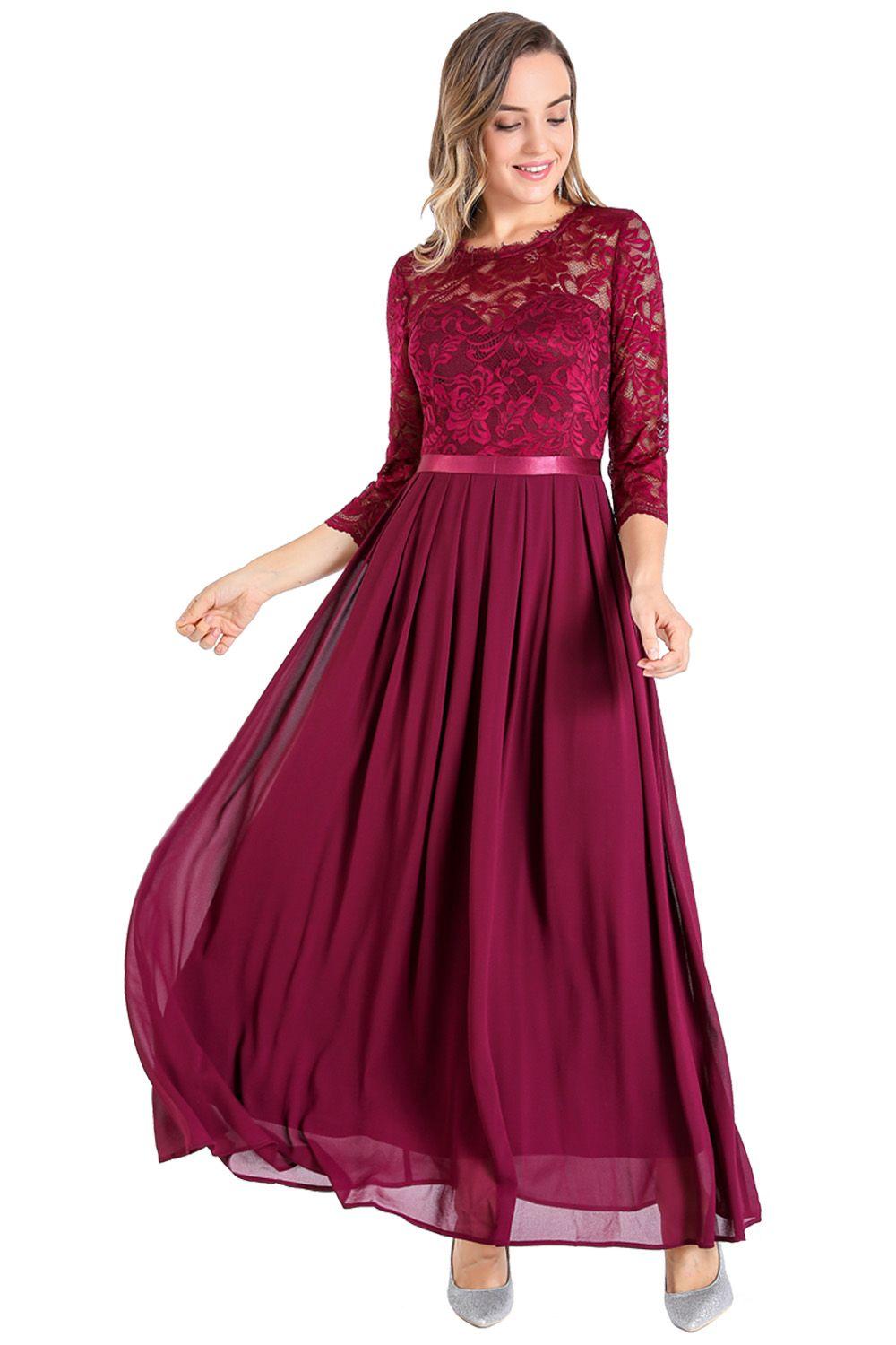 Vestido Fiesta Encaje Largo Burdeos Nicopoly-0