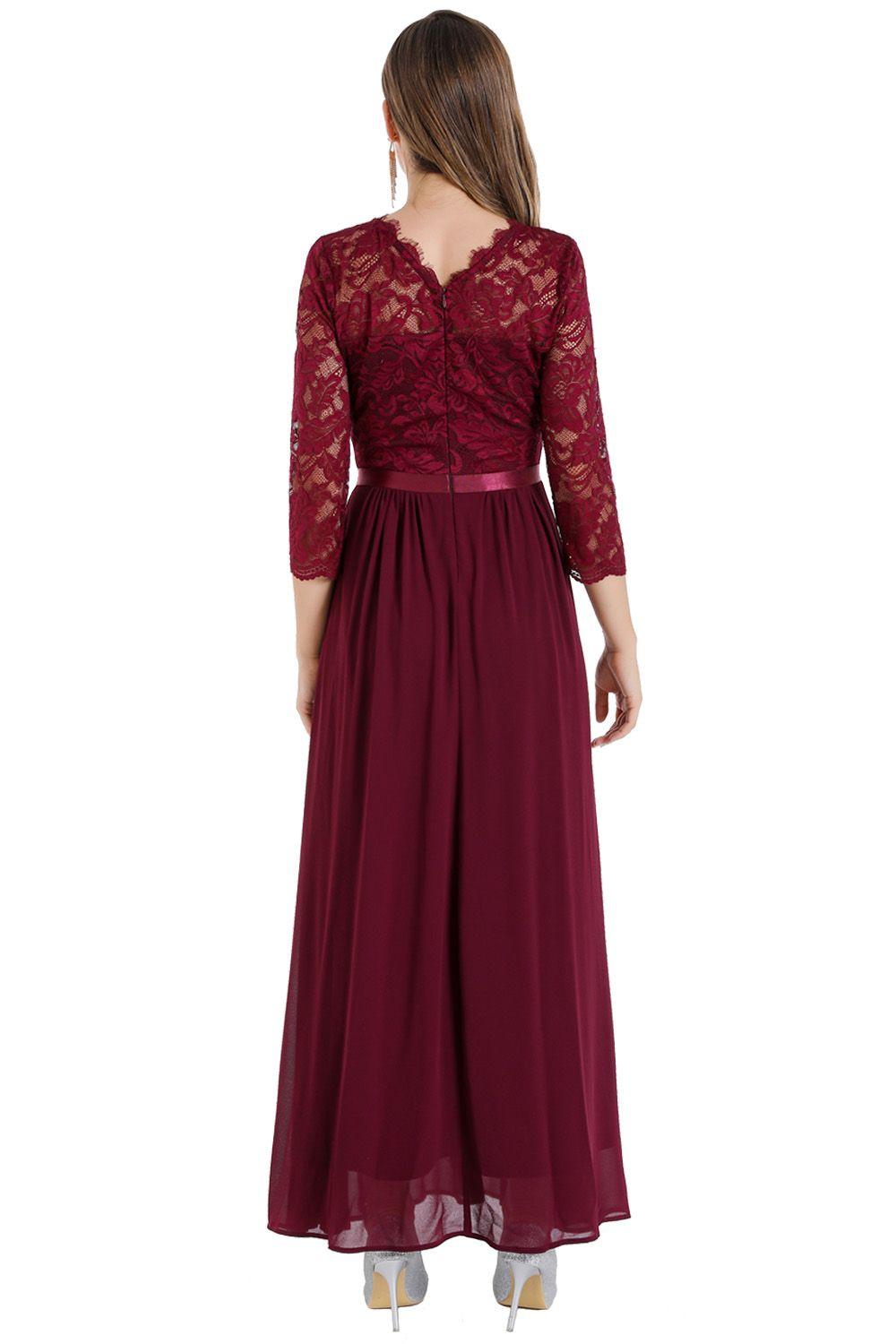 Vestido Fiesta Encaje Largo Burdeos Nicopoly-2