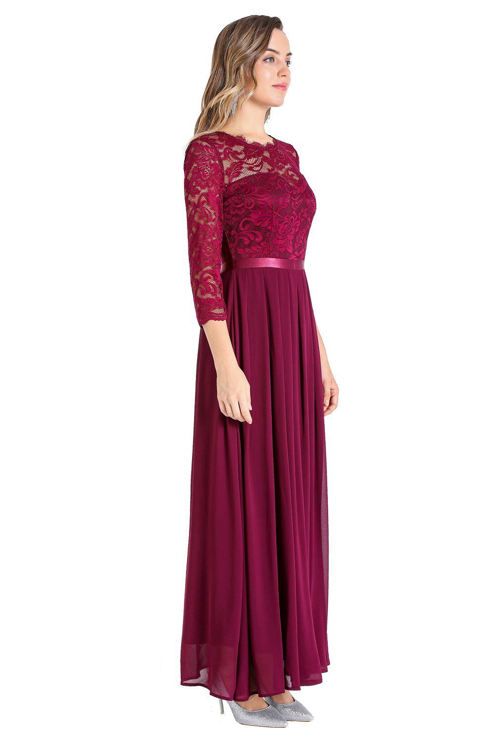 Vestido Fiesta Encaje Largo Burdeos Nicopoly-1