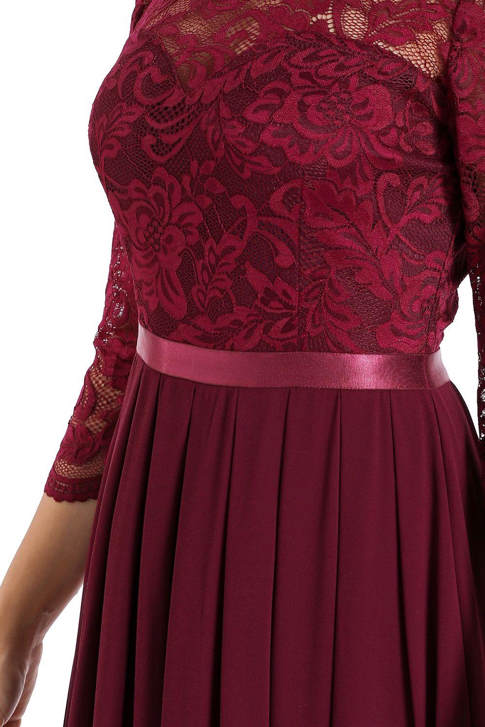 Vestido Fiesta Encaje Largo Burdeos Nicopoly-3