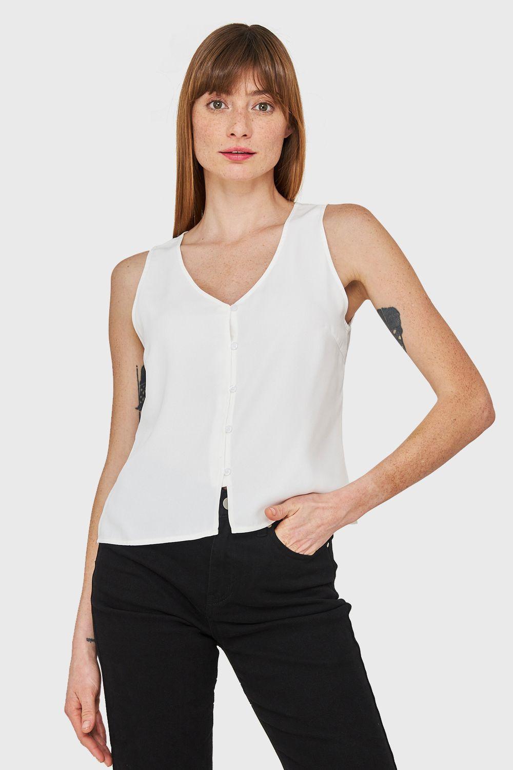 Blusa Básica Con Botones Blanco Nicopoly-4