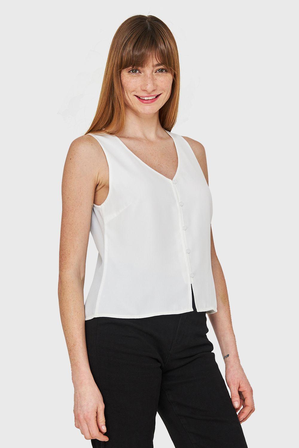 Blusa Básica Con Botones Blanco Nicopoly-2