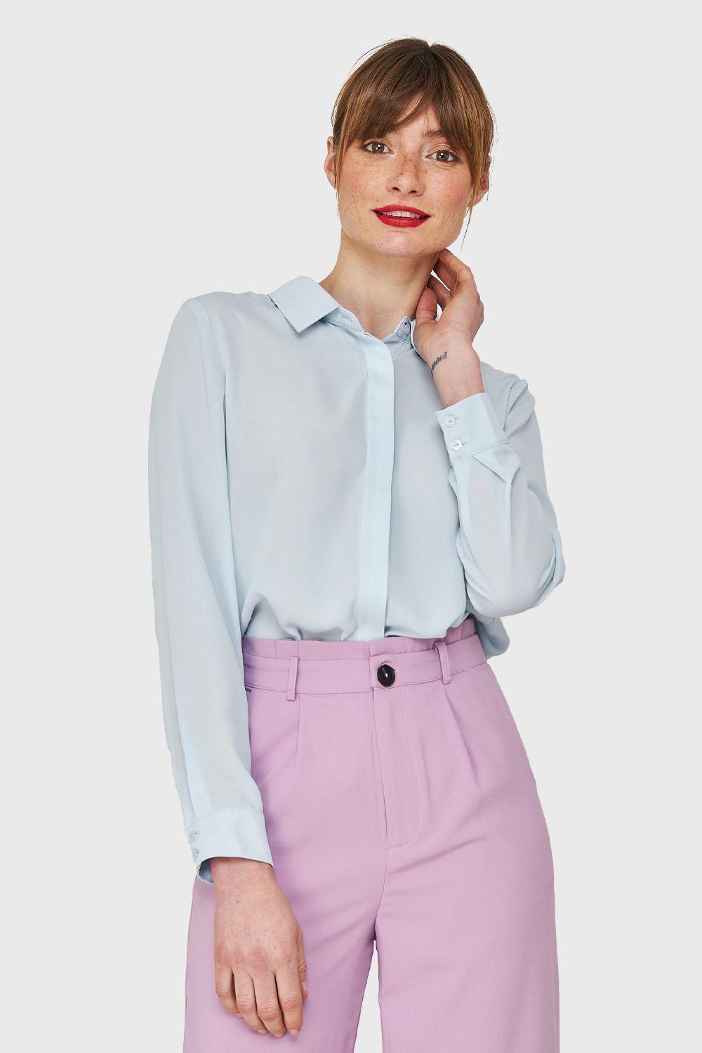 Blusa Básica Botonera Invisible Celeste Nicopoly-0