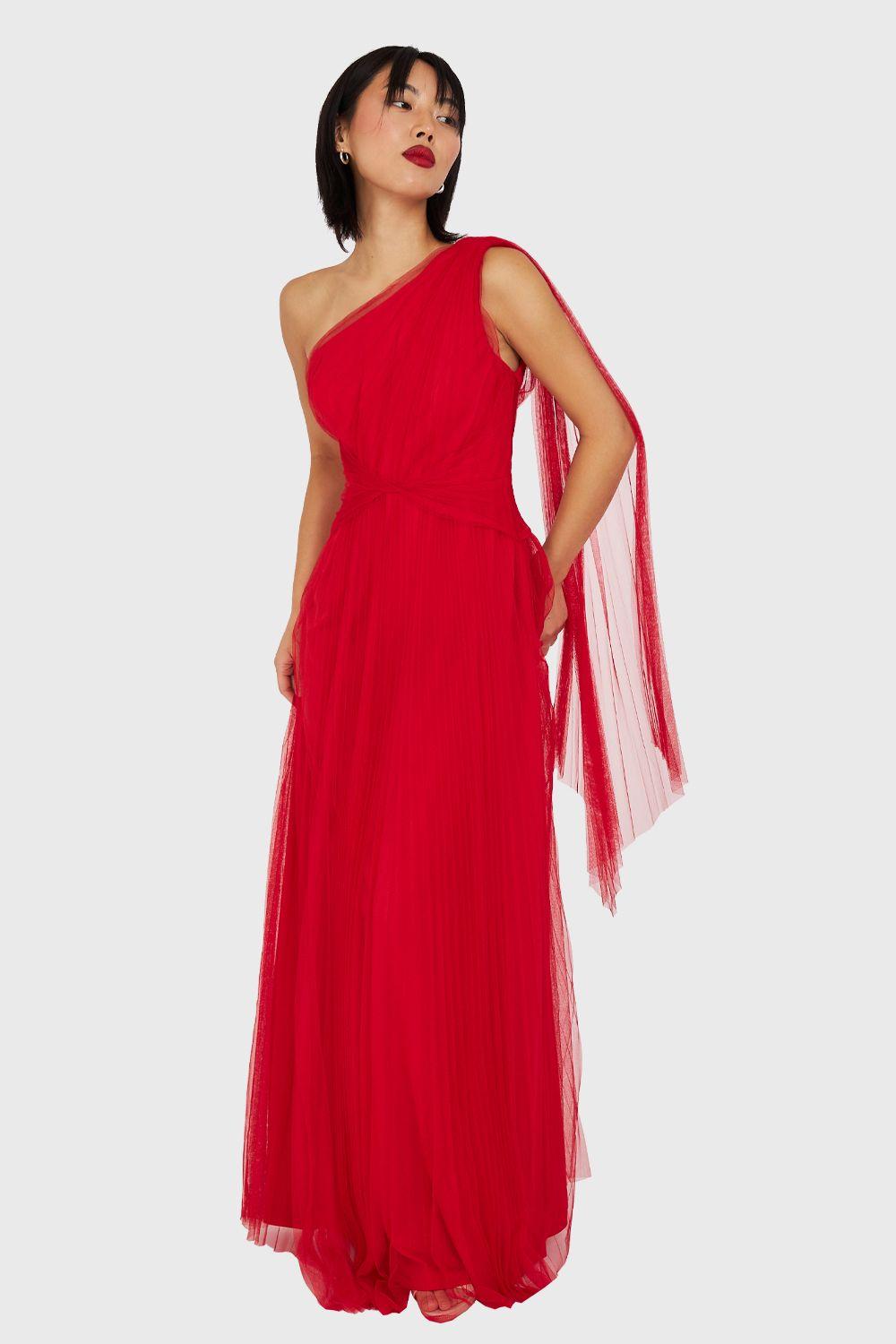 Vestido Plisado Asimétrico Rojo Nicopoly-0