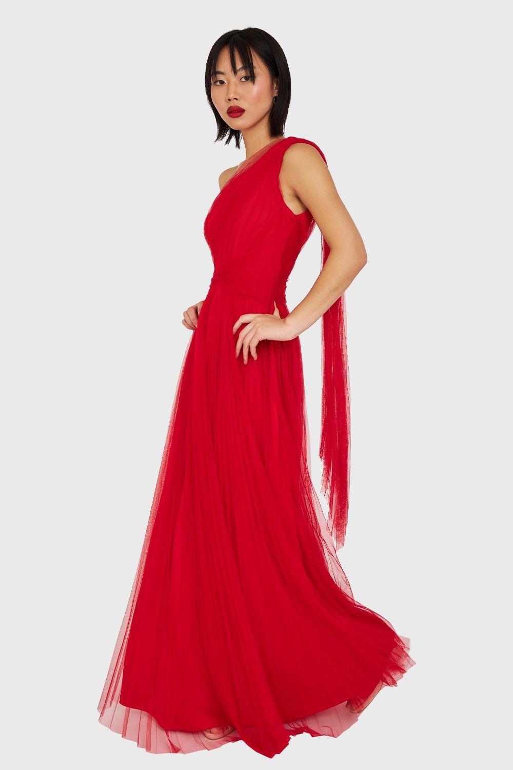 Vestido Plisado Asimétrico Rojo Nicopoly-2