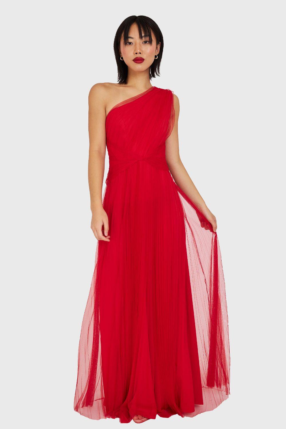Vestido Plisado Asimétrico Rojo Nicopoly-4