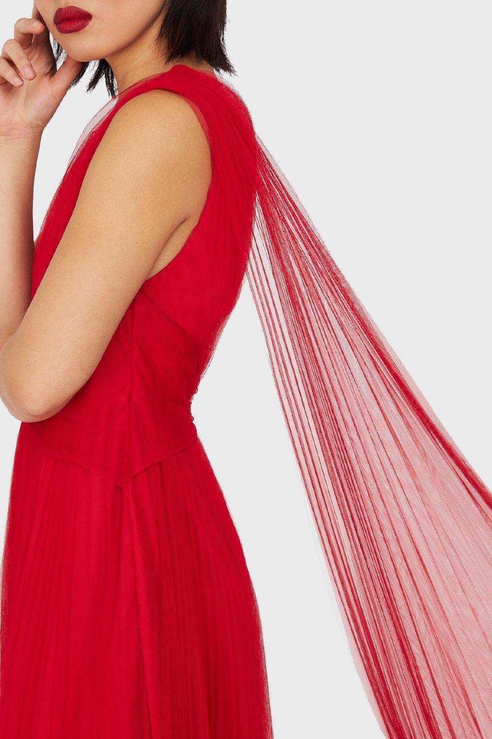 Vestido Plisado Asimétrico Rojo Nicopoly-5