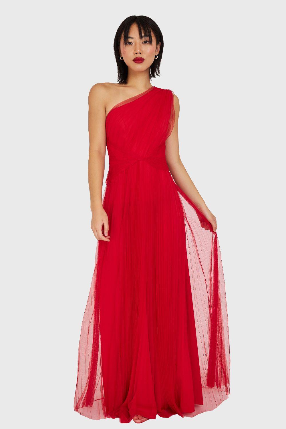 Vestido Plisado Asimétrico Rojo Nicopoly-4