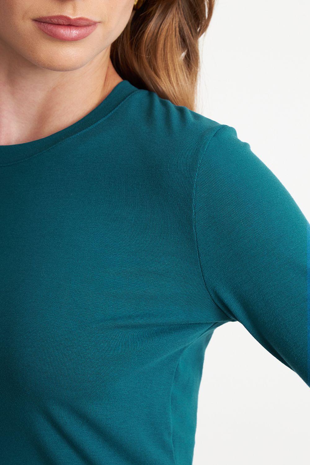 Polera Manga Larga Crop Verde Petróleo Nicopoly-5