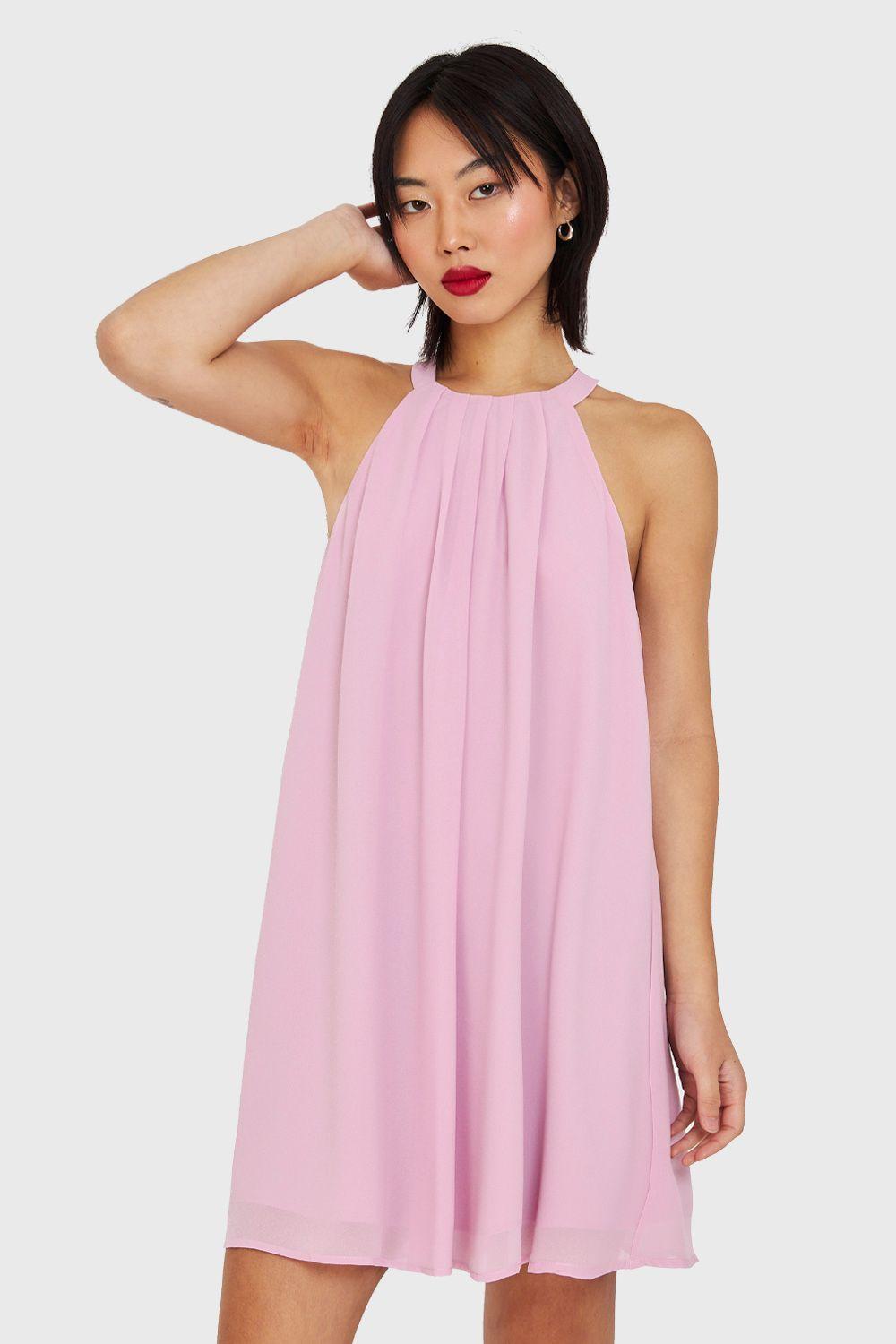 Vestido Corto Cuello Halter Rosado Nicopoly-0
