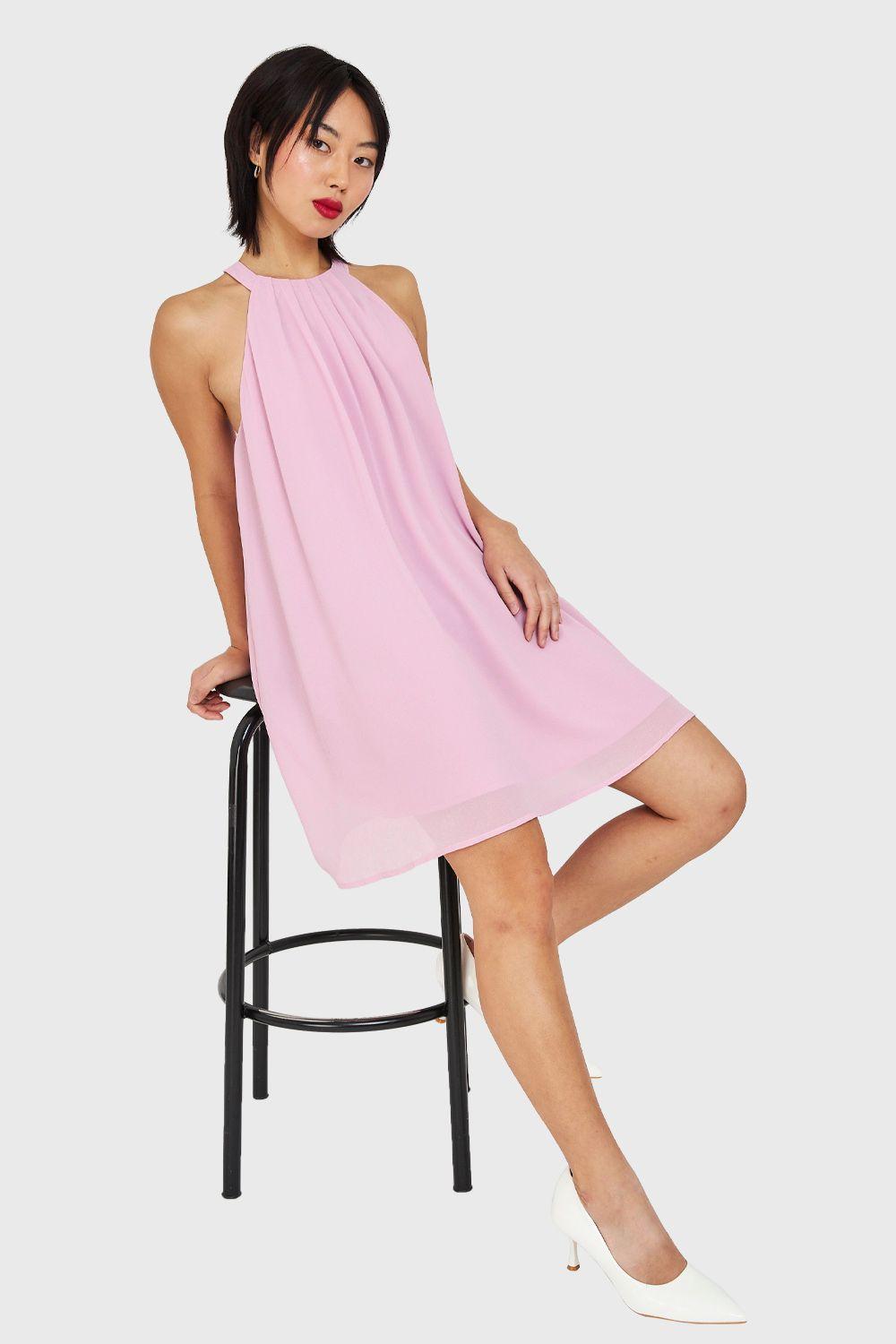 Vestido Corto Cuello Halter Rosado Nicopoly-1