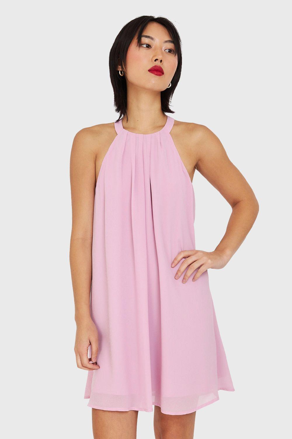 Vestido Corto Cuello Halter Rosado Nicopoly-4