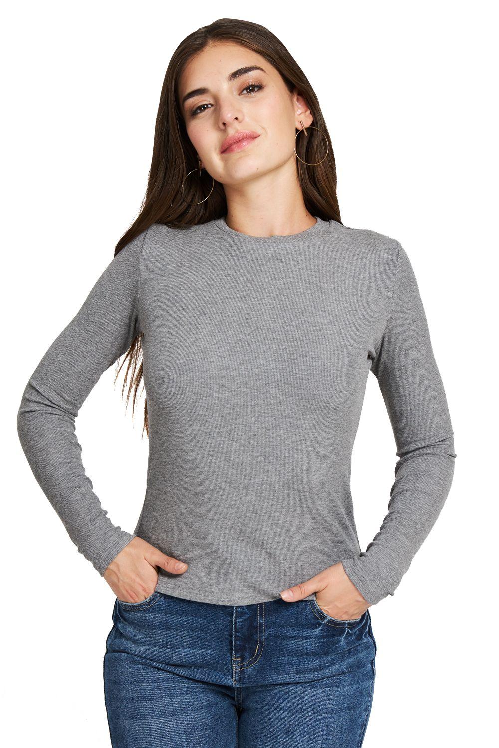 Polera Básica Acanalada Gris Nicopoly-0