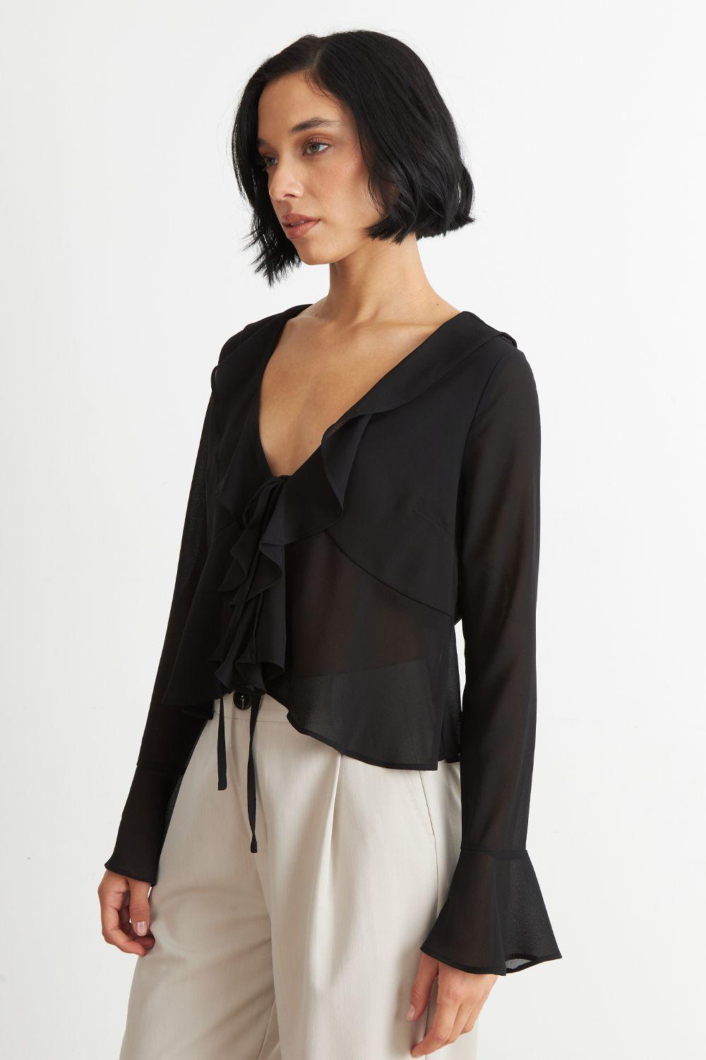 Blusa Vuelos Manga Larga Negro Nicopoly-2