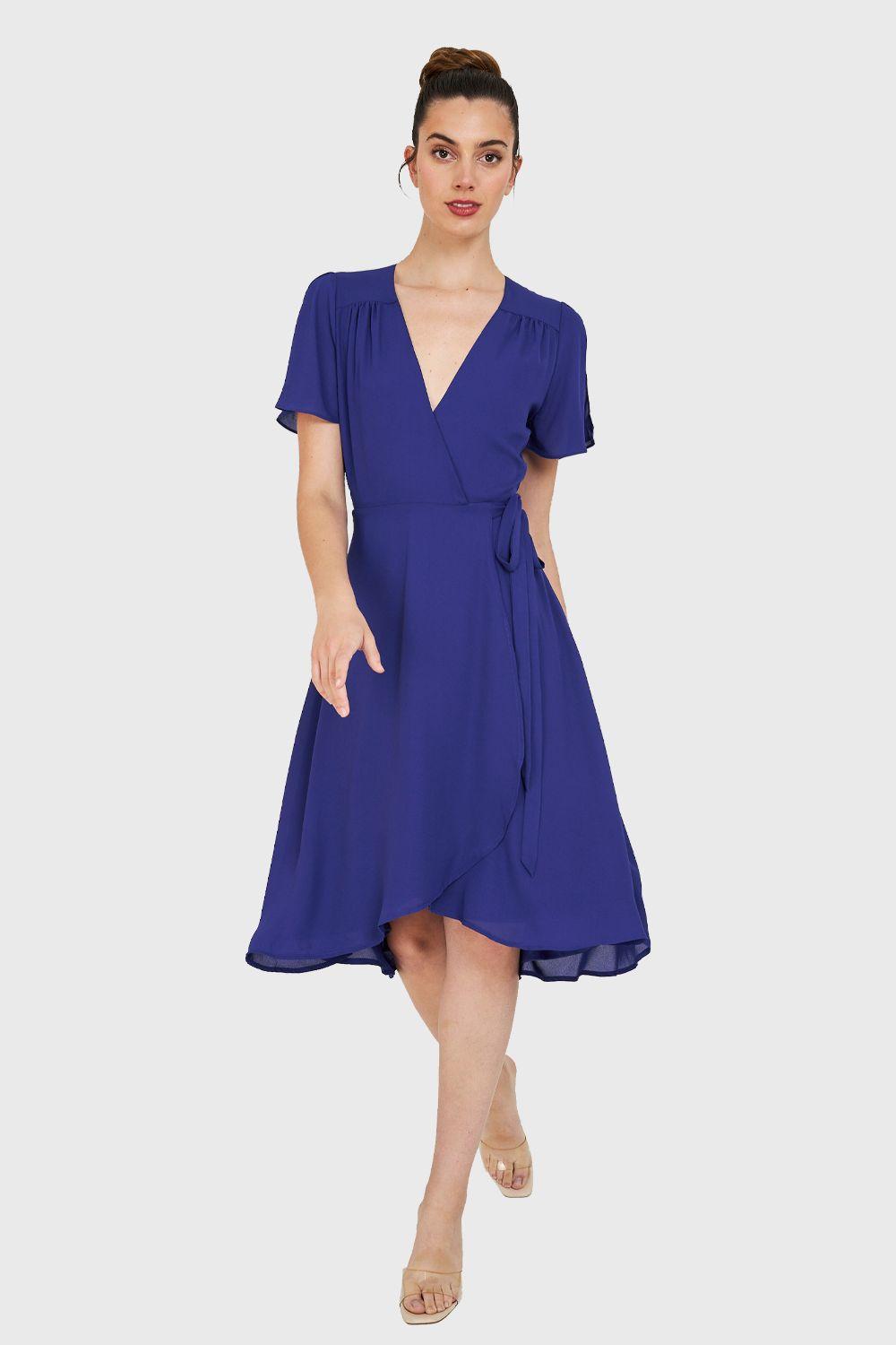 Vestido Envolvente Lazo Azul Eléctrico Nicopoly-1
