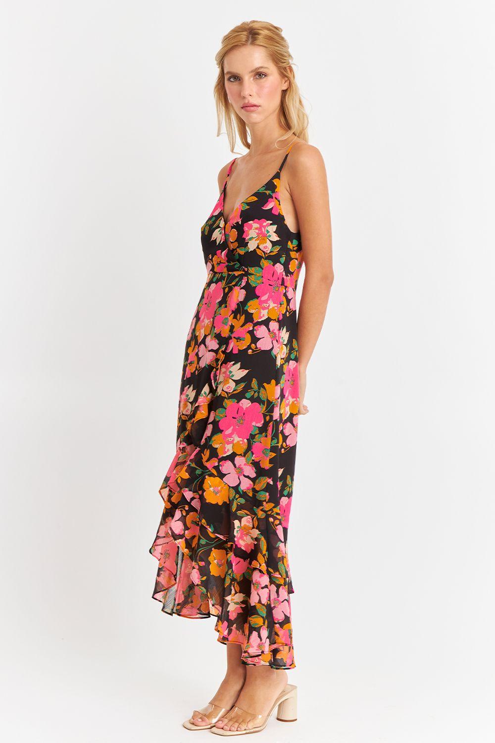 Vestido Asimétrico Floral Fucsia Nicopoly-2