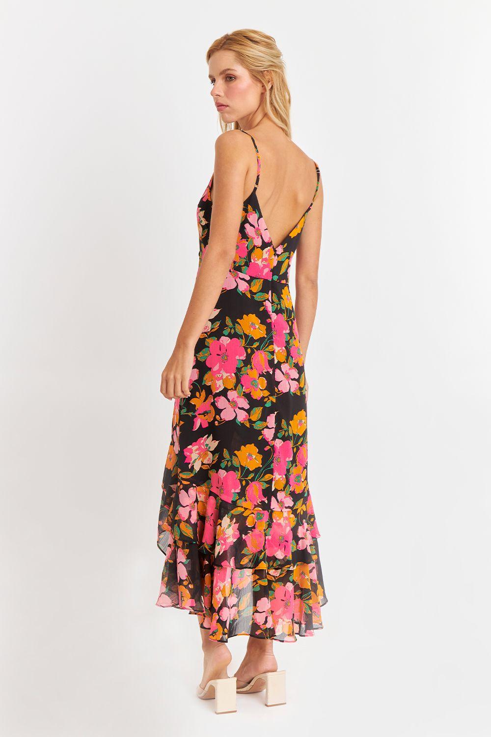 Vestido Asimétrico Floral Fucsia Nicopoly-3