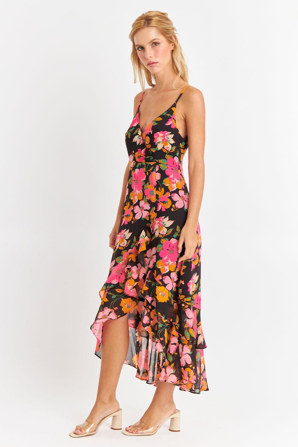 Vestido Asimétrico Floral Fucsia Nicopoly-4