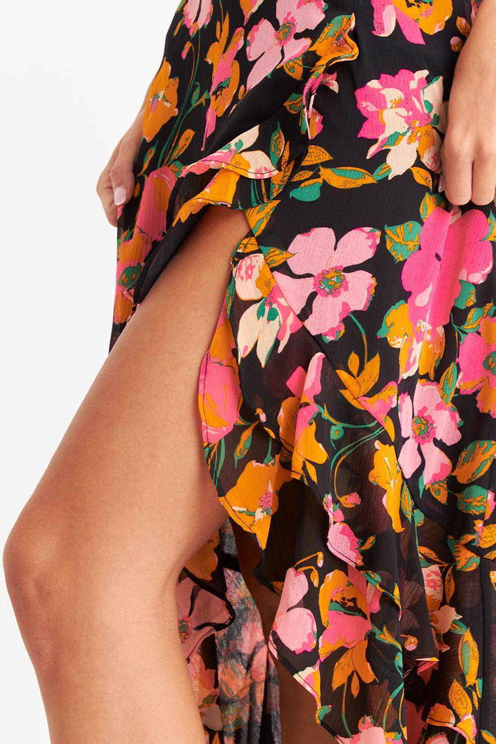 Vestido Asimétrico Floral Fucsia Nicopoly-5