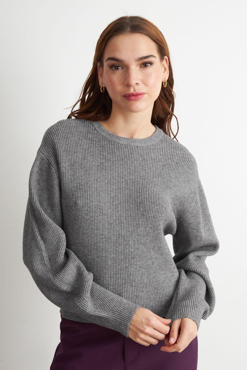Sweater Jaspeado Cuello Redondo Gris Nicopoly-4