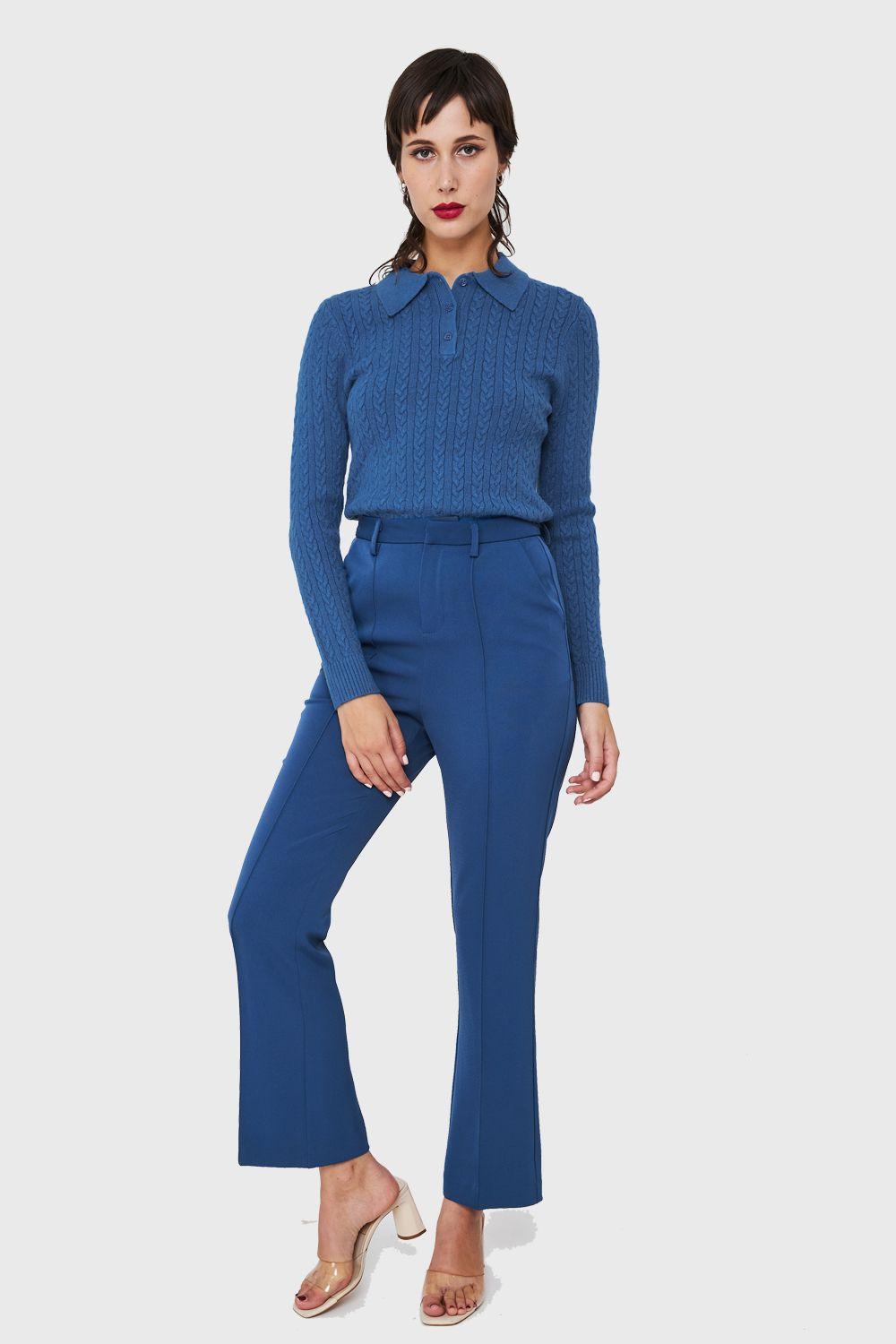 Sweater Cuello Camisero Cadenetas Azul índigo Nicopoly-1