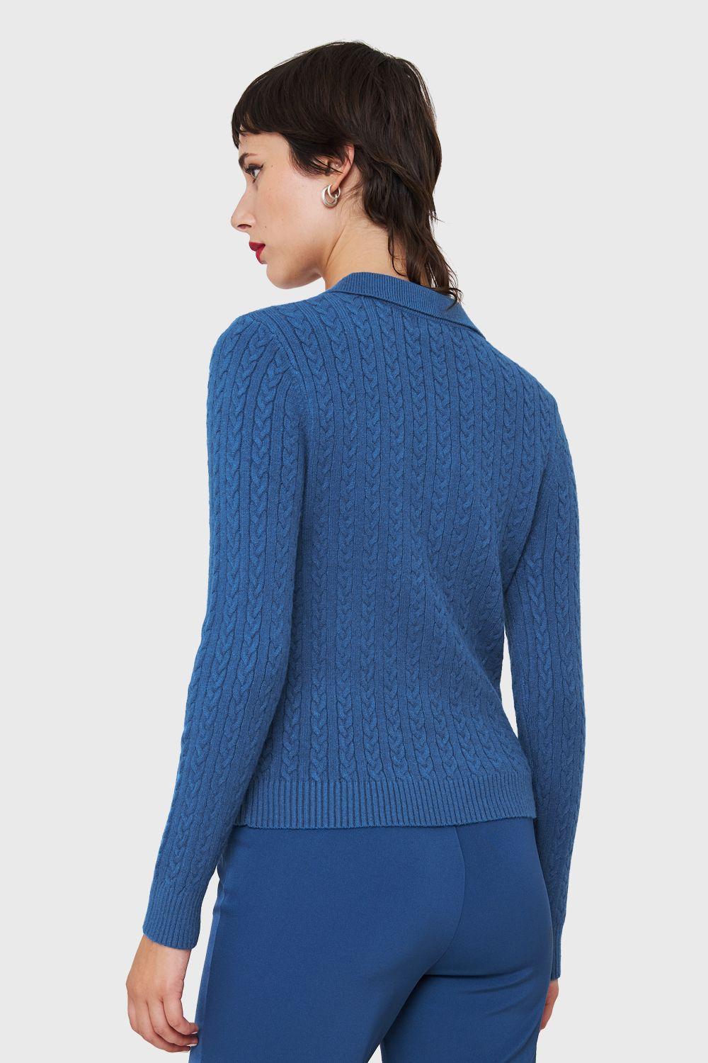 Sweater Cuello Camisero Cadenetas Azul índigo Nicopoly-3