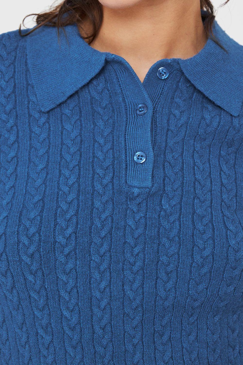 Sweater Cuello Camisero Cadenetas Azul índigo Nicopoly-5