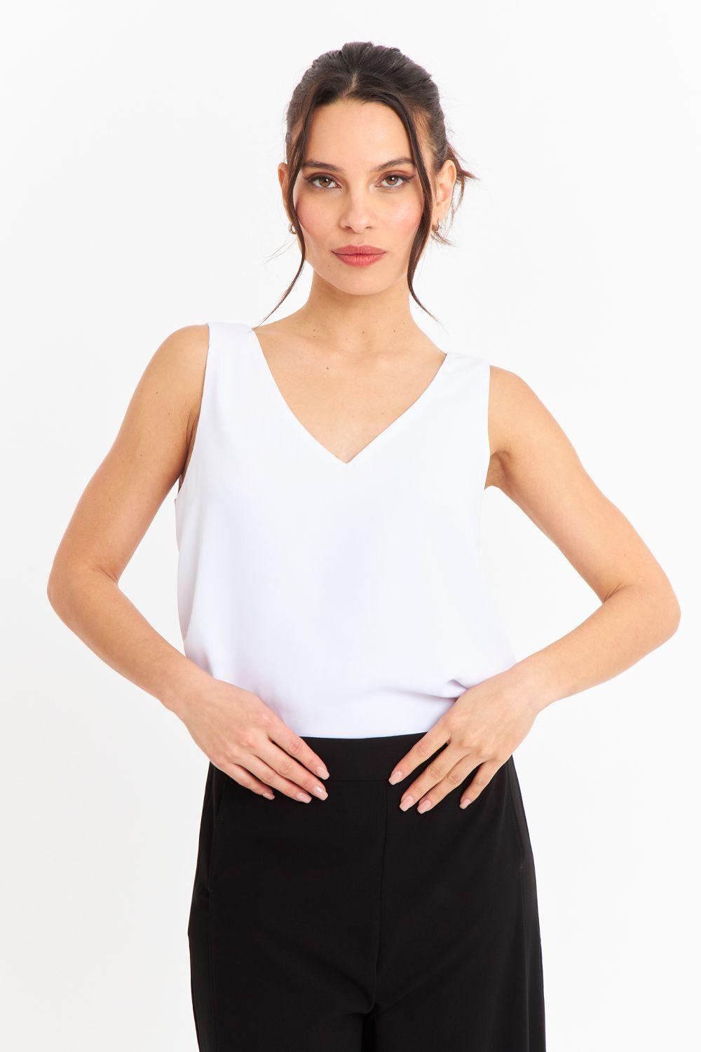 Blusa Básica Escote en V Blanco Nicopoly-0