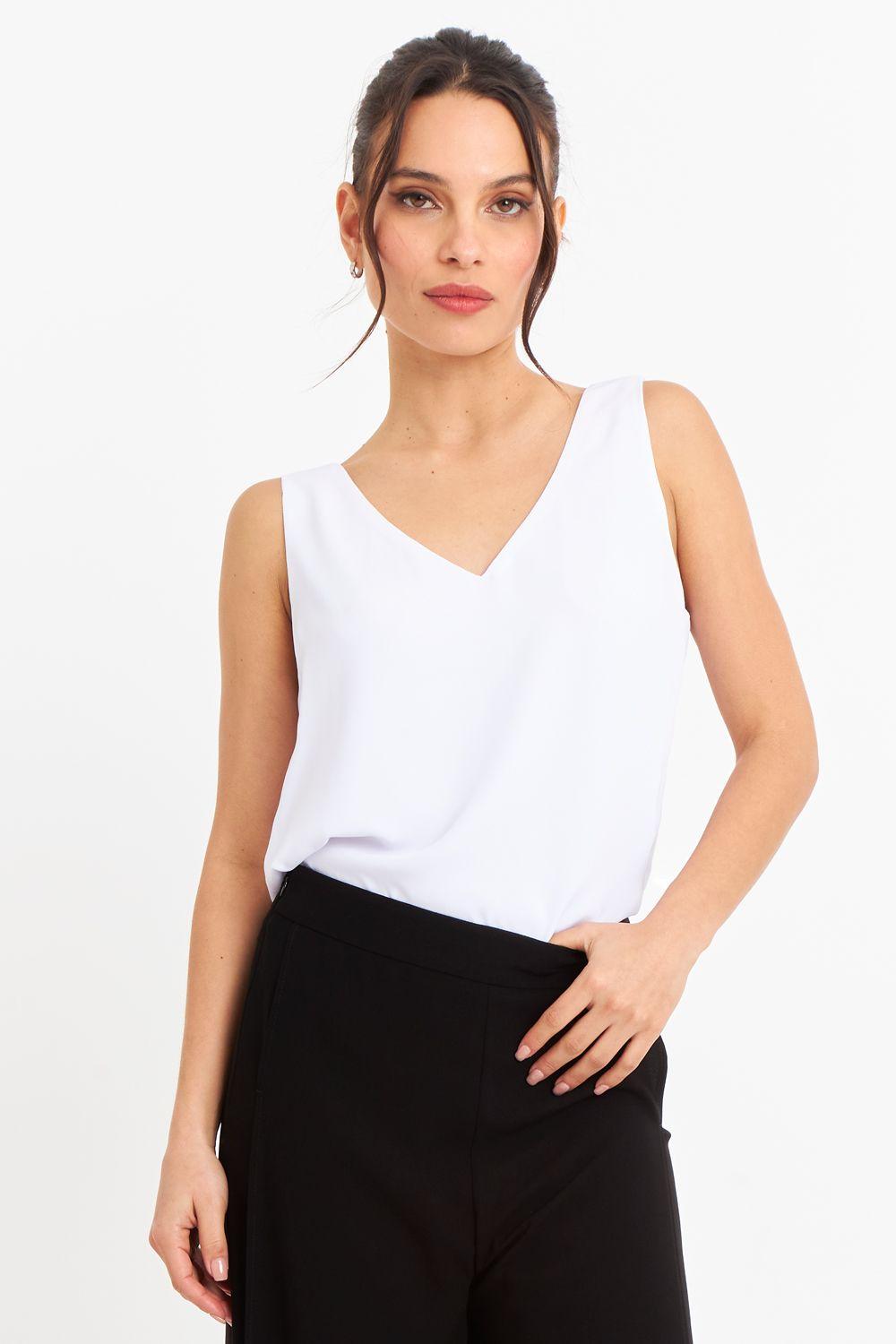 Blusa Básica Escote en V Blanco Nicopoly-4