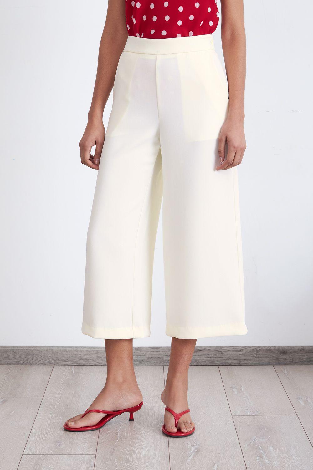 Pantalón Wide Leg Crop Blanco Nicopoly-0