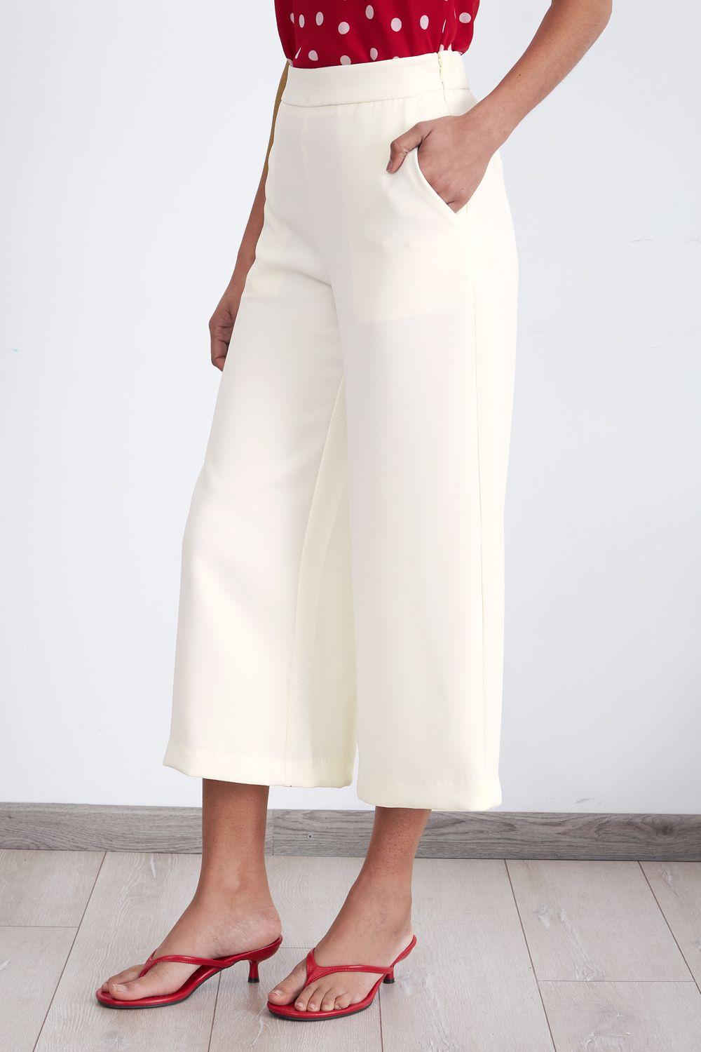 Pantalón Wide Leg Crop Blanco Nicopoly-2