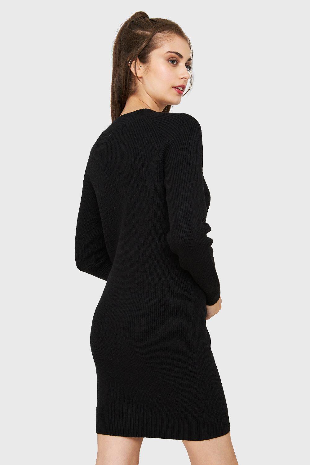 Sweater Vestido Cuello V Negro Nicopoly-3