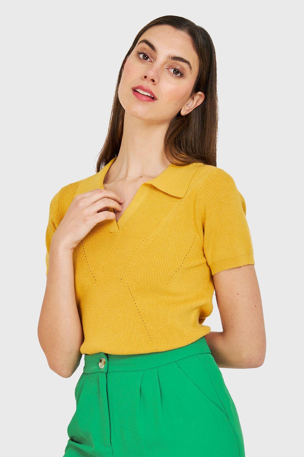 Polera Cuello Camisero Amarillo Nicopoly-0