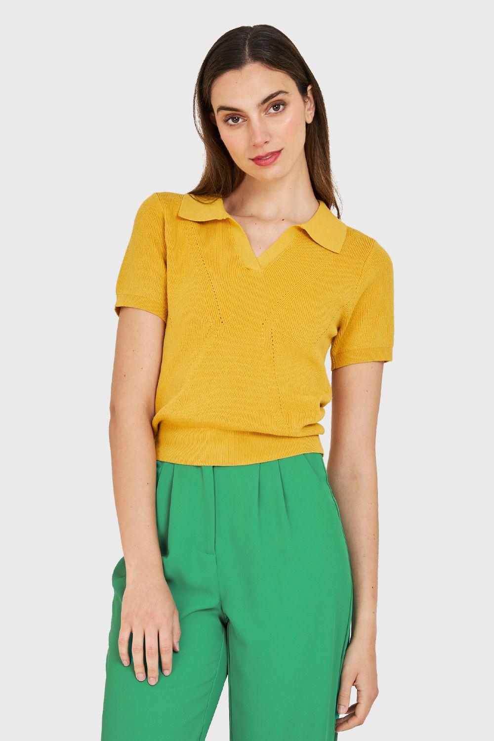 Polera Cuello Camisero Amarillo Nicopoly-4