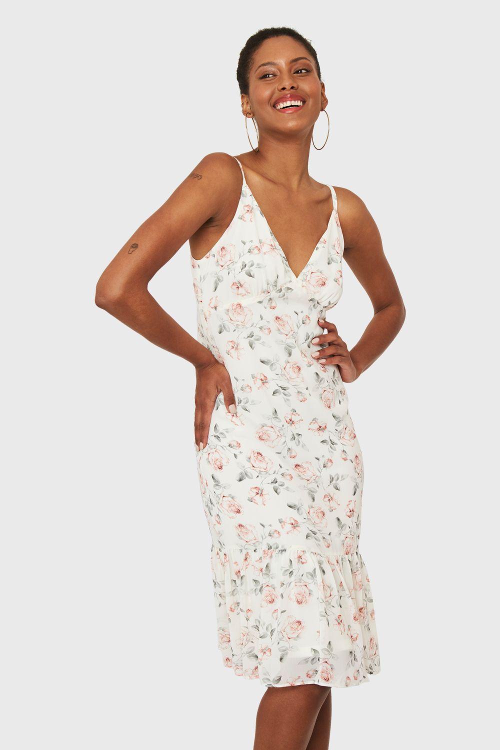 Vestido Volante Rosas Blanco Nicopoly-0