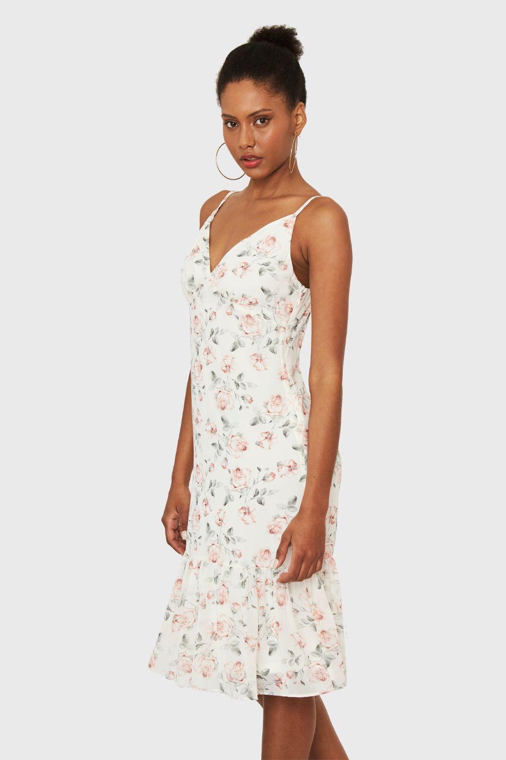 Vestido Volante Rosas Blanco Nicopoly-2
