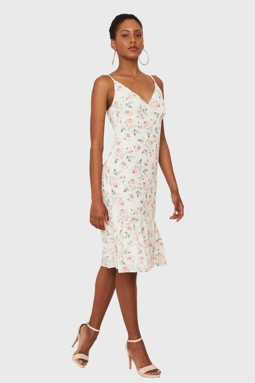 Vestido Volante Rosas Blanco Nicopoly-1
