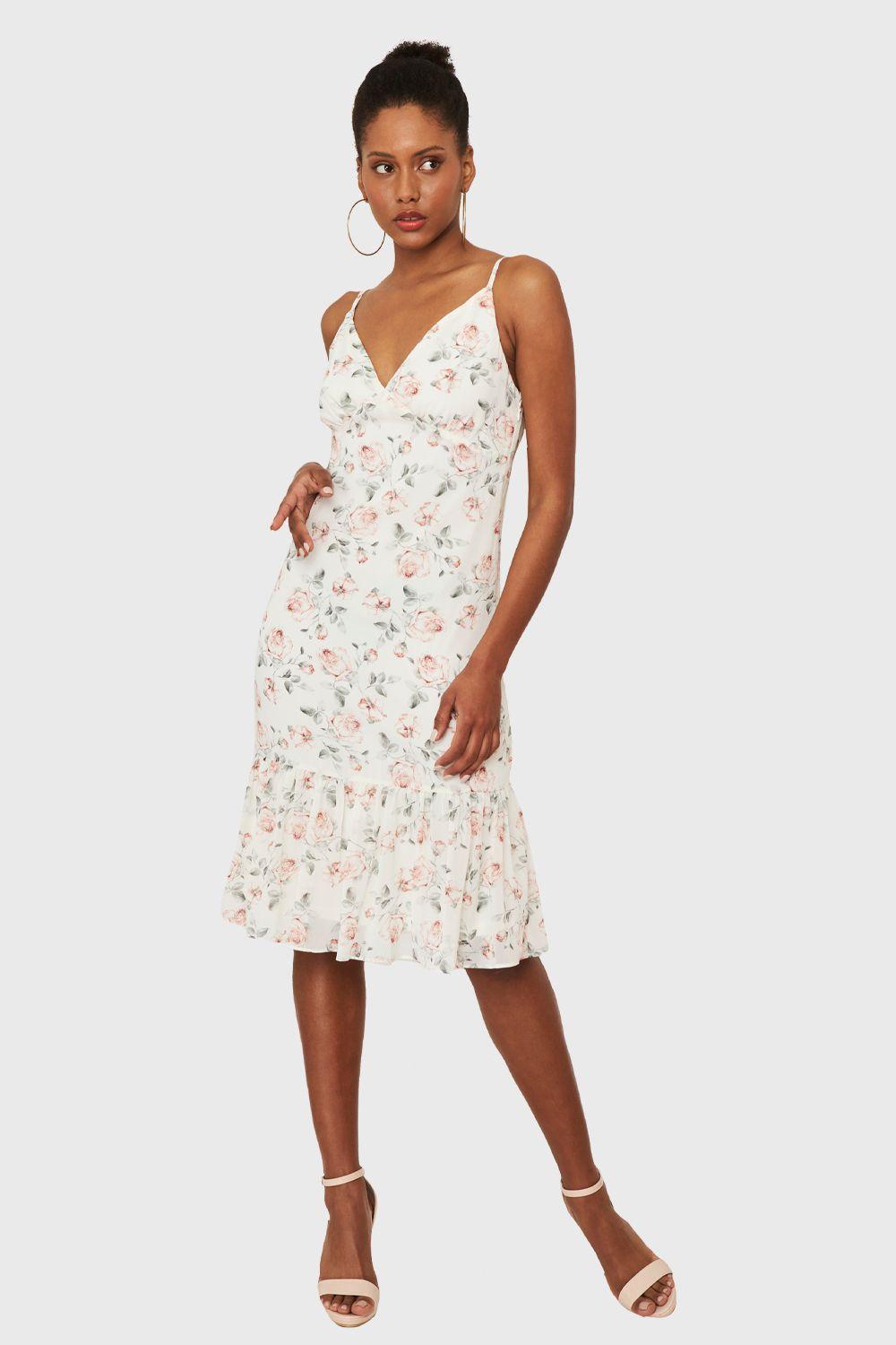 Vestido Volante Rosas Blanco Nicopoly-4