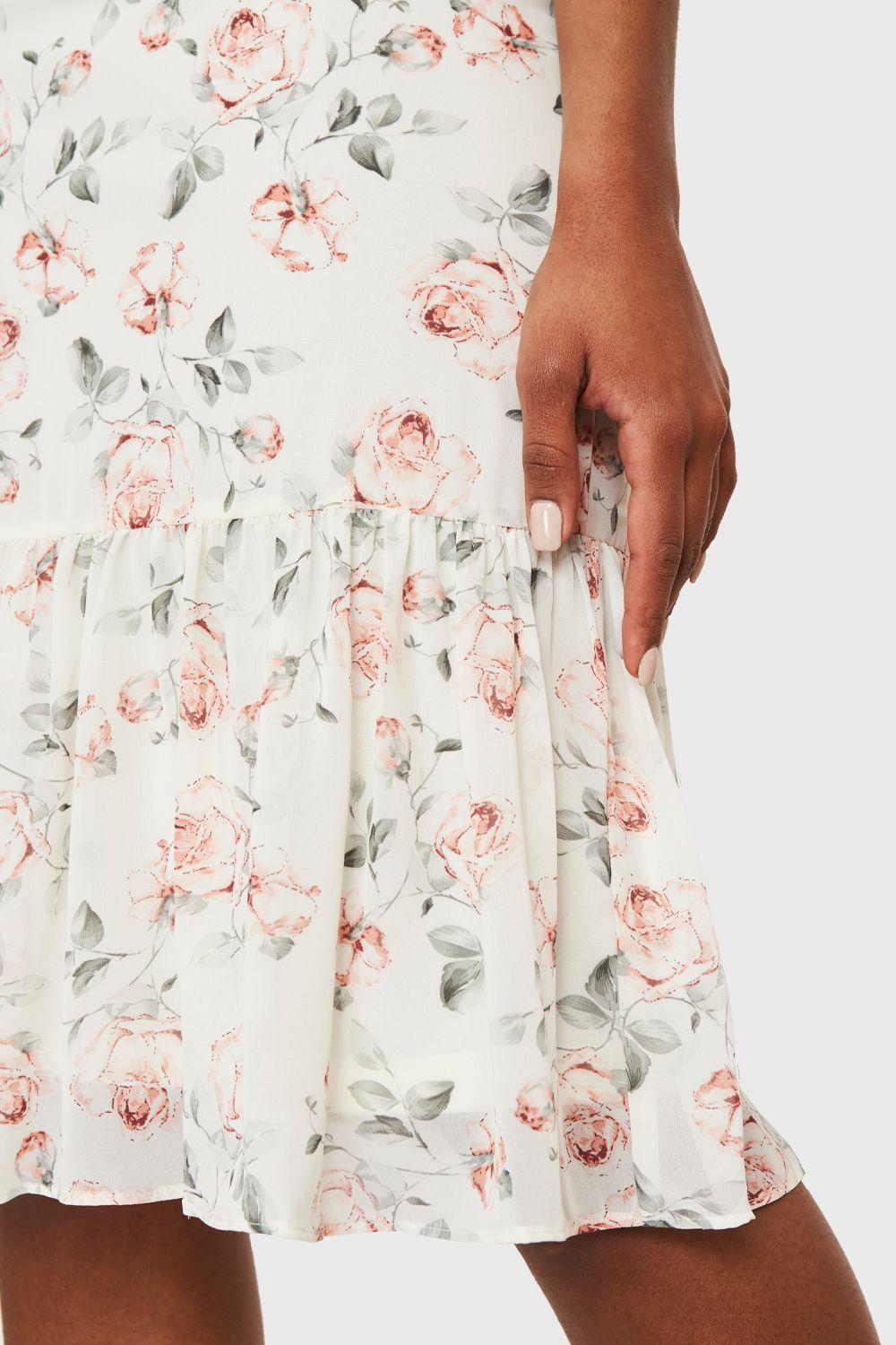 Vestido Volante Rosas Blanco Nicopoly-5
