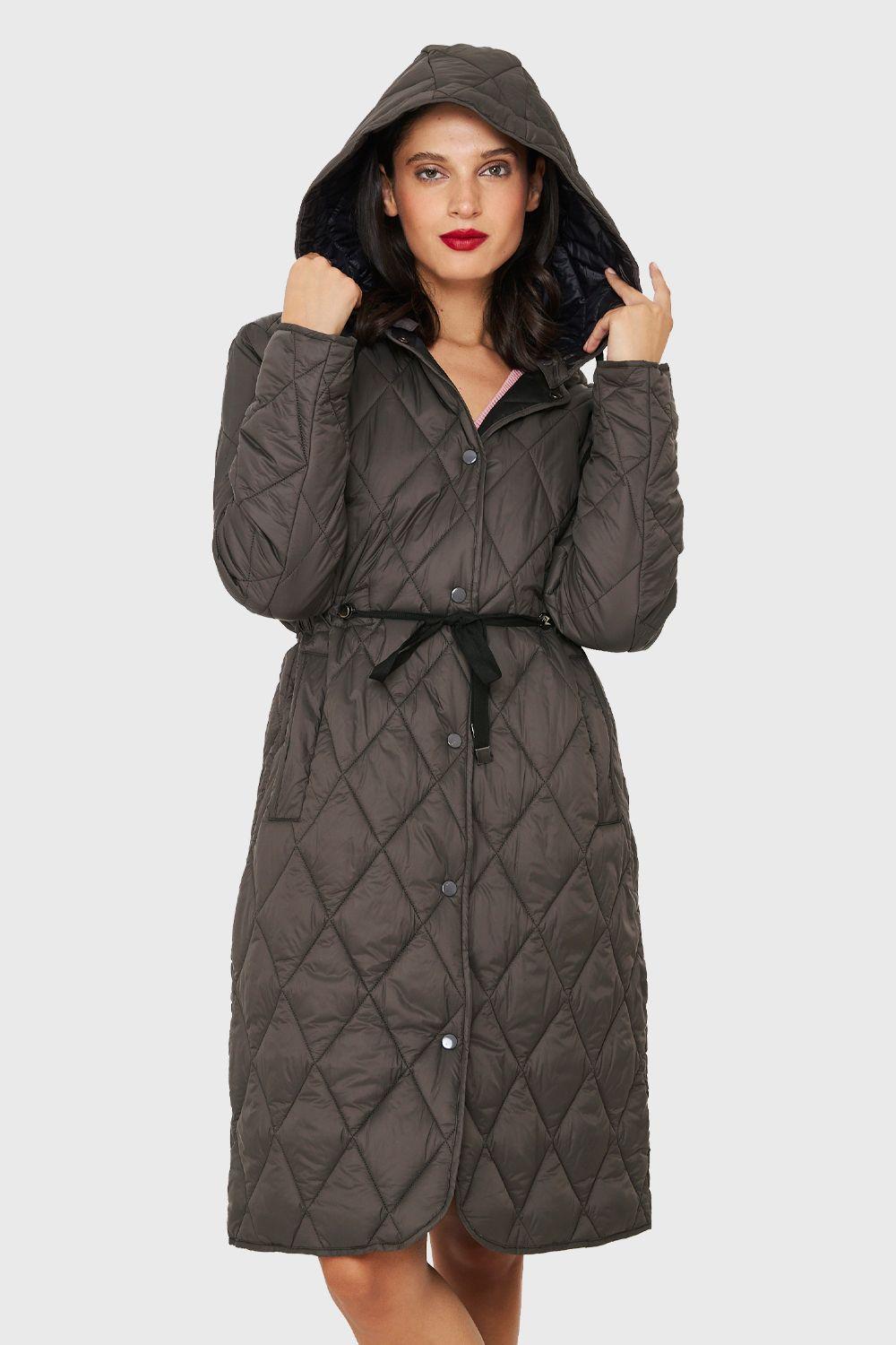 Parka Larga Quilt Cintura Ajustable Gris Nicopoly-0