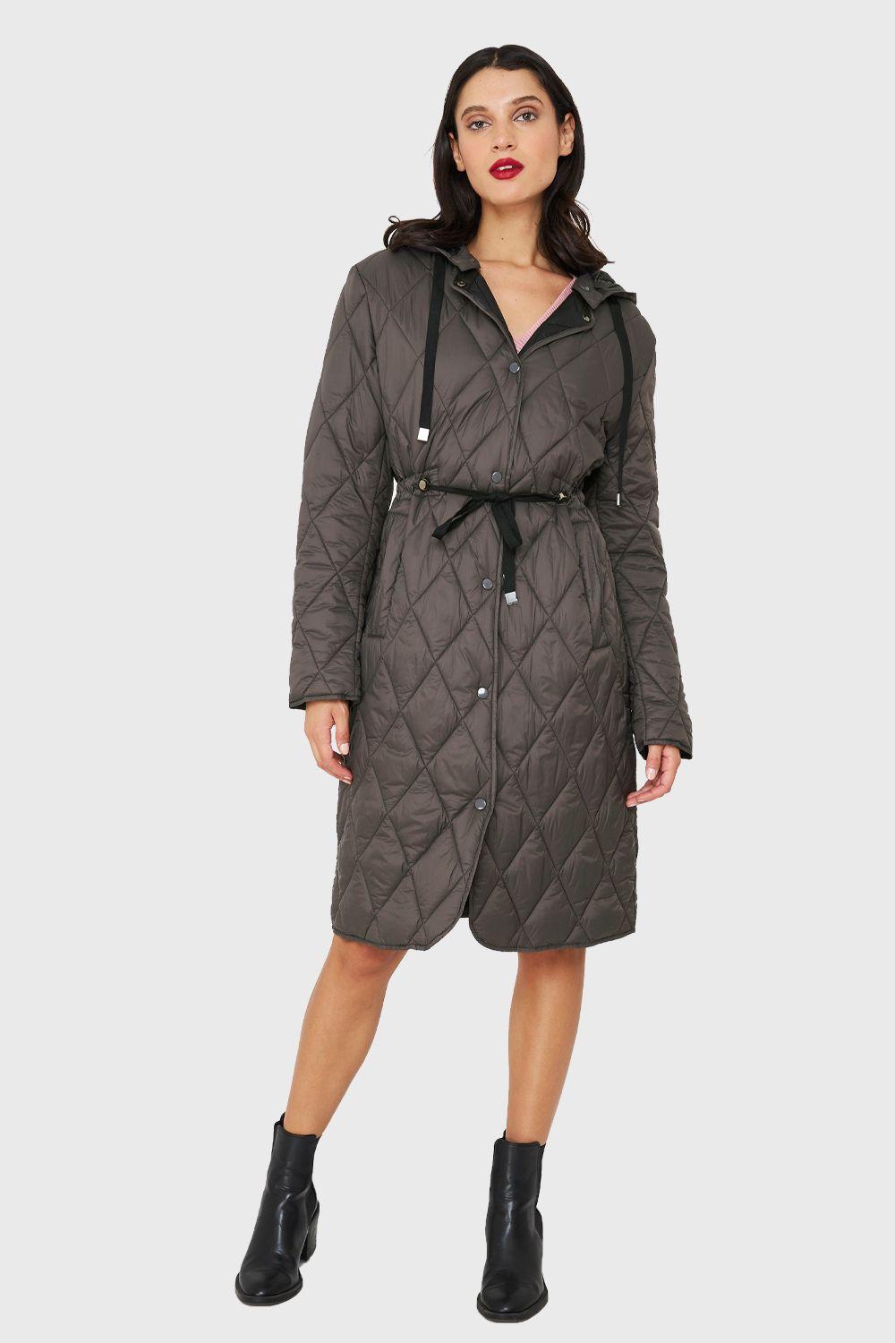 Parka Larga Quilt Cintura Ajustable Gris Nicopoly-1