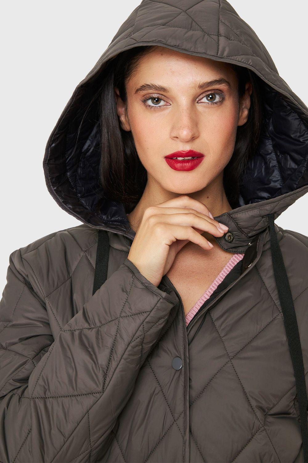 Parka Larga Quilt Cintura Ajustable Gris Nicopoly-5