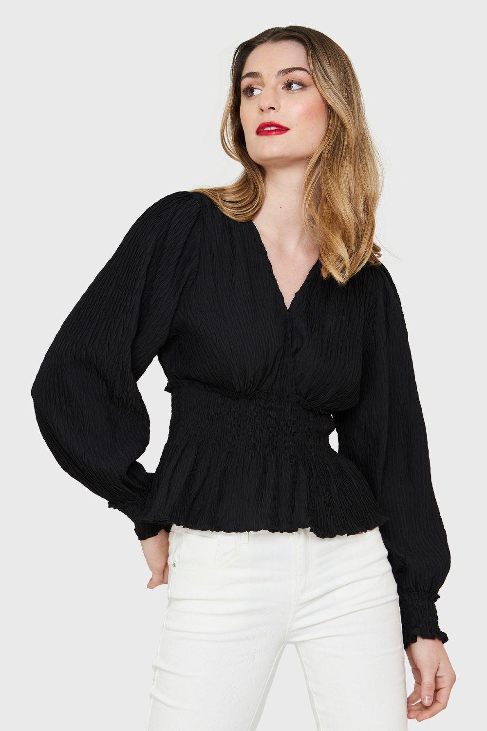 Blusa Peplum Tipo Crepé Negro Nicopoly-4