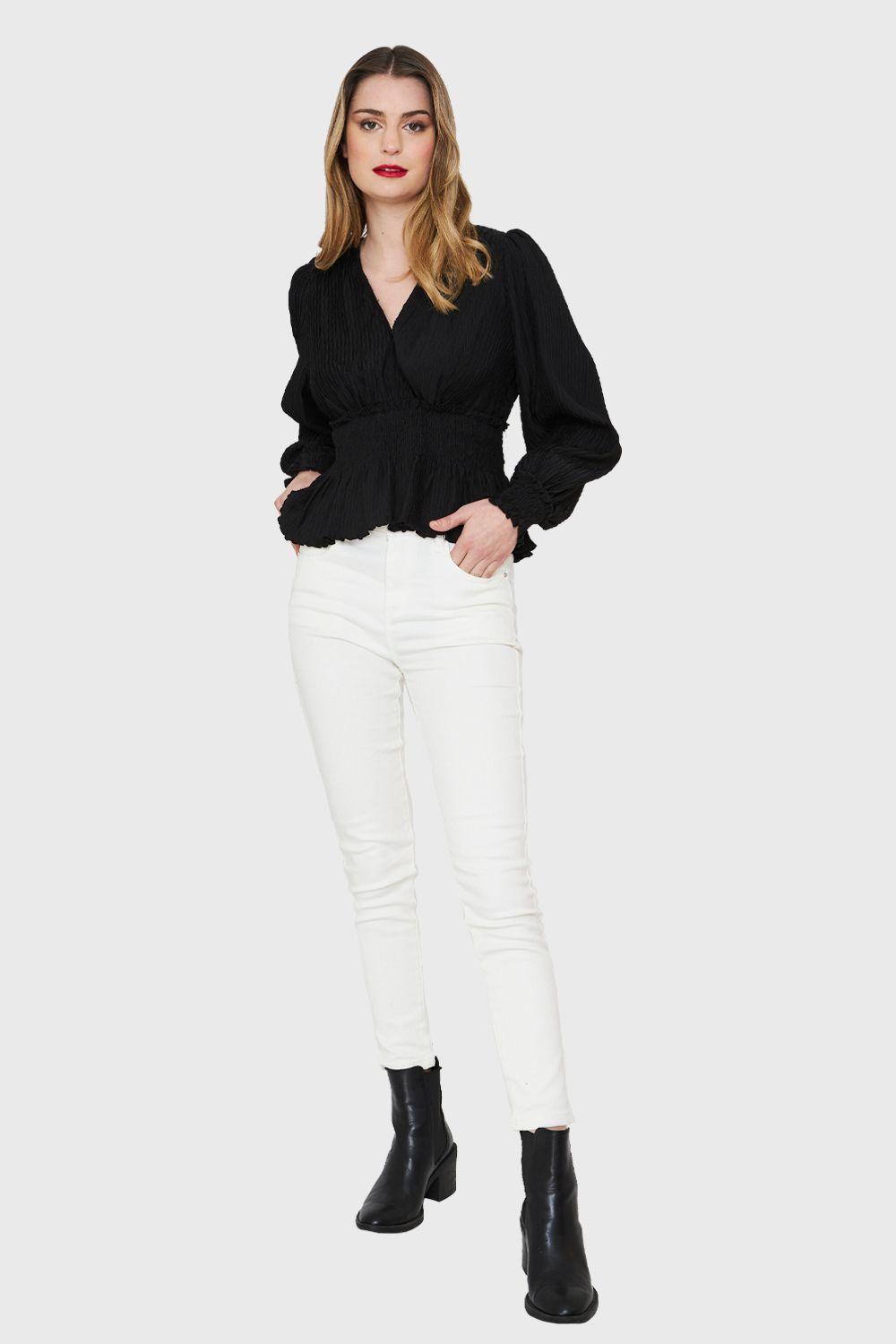 Blusa Peplum Tipo Crepé Negro Nicopoly-1