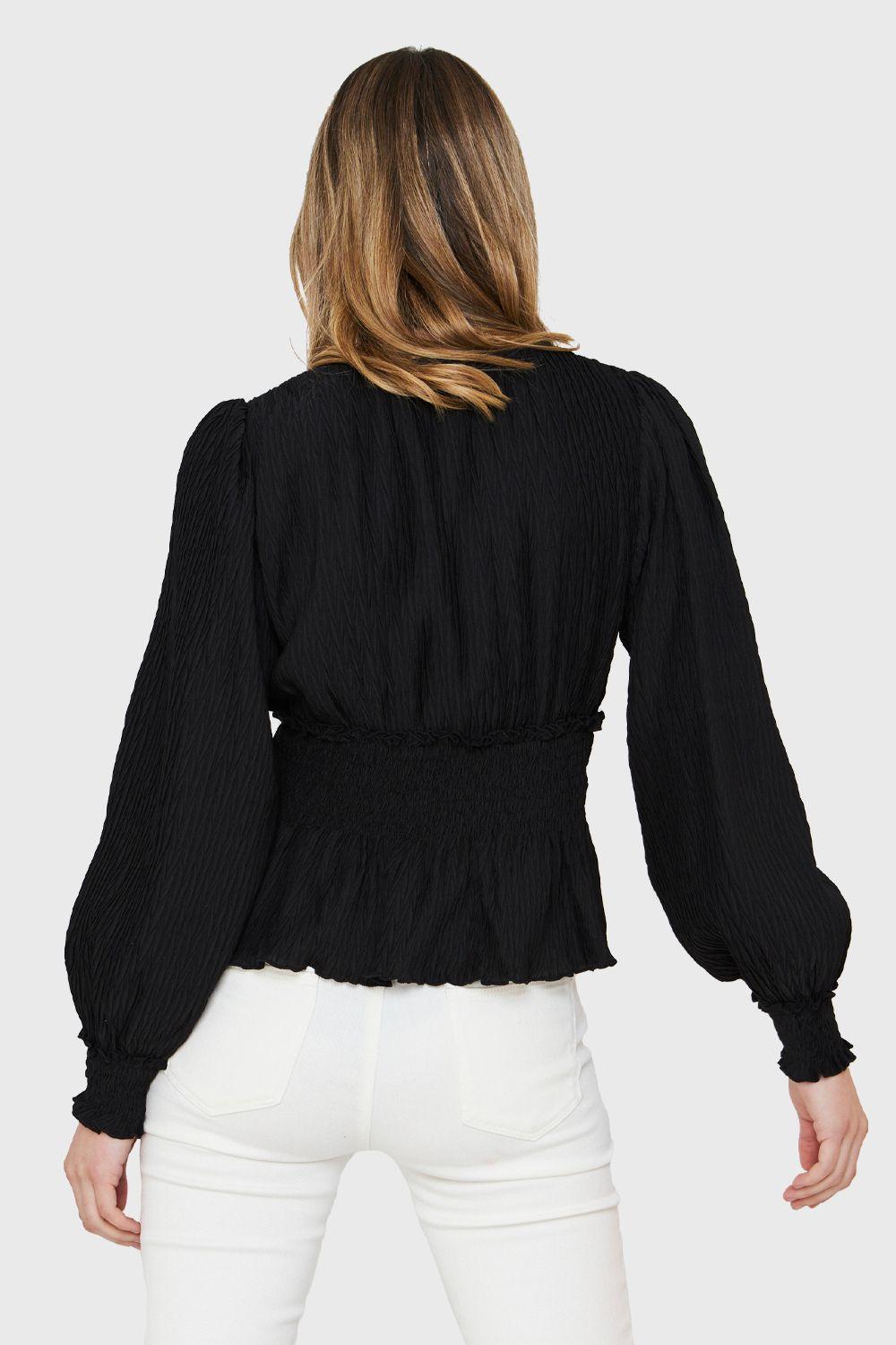 Blusa Peplum Tipo Crepé Negro Nicopoly-3