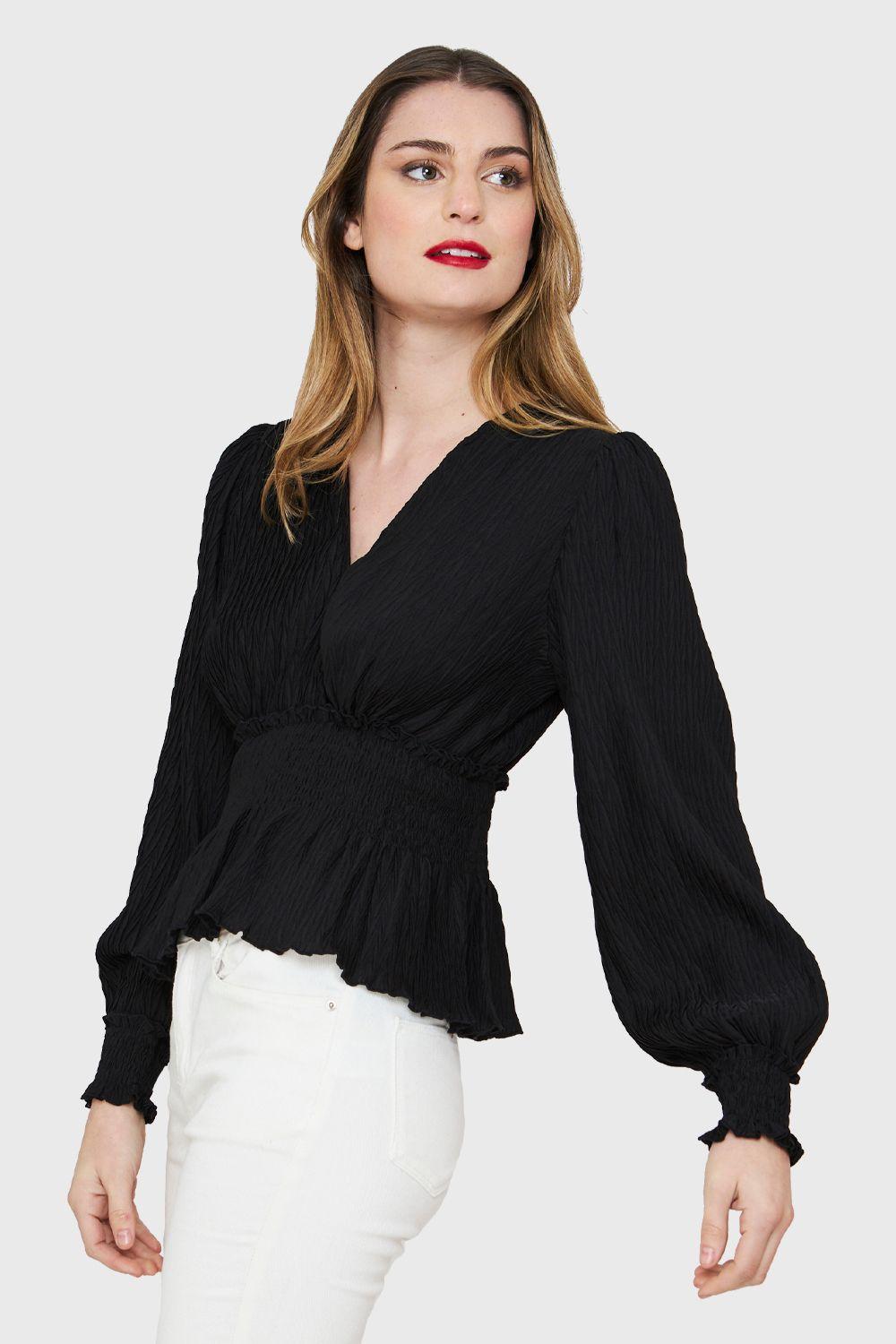 Blusa Peplum Tipo Crepé Negro Nicopoly-2