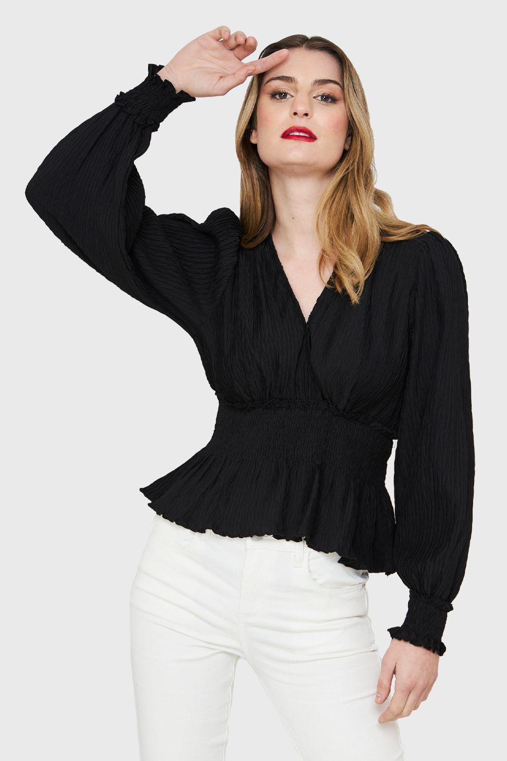 Blusa Peplum Tipo Crepé Negro Nicopoly-0
