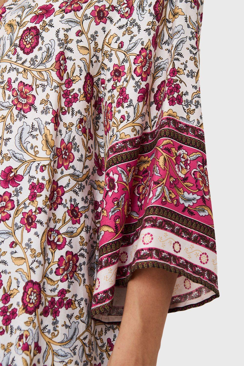 Kimono Largo Flores Blanco Nicopoly-5